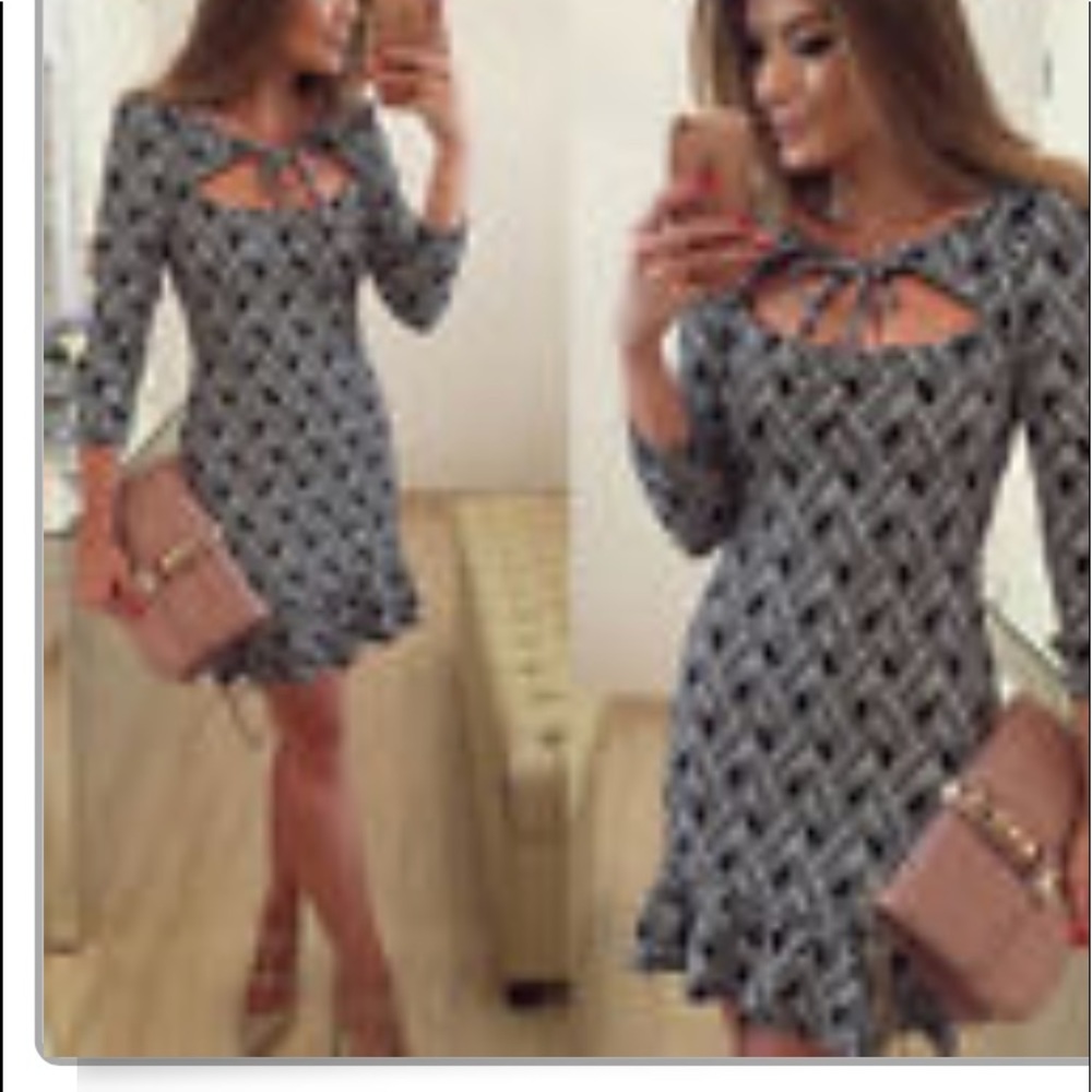 NAVY BLUE CHEVRON PRINTED MEDIUM DRESS